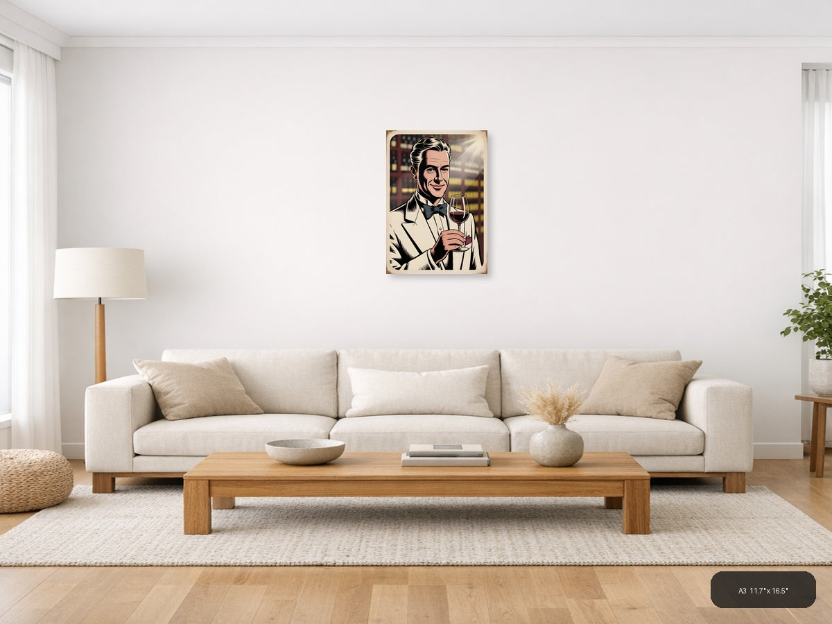 Vintage Gentleman with Wine Glass Portrait Wall Art — A3 / Living Room