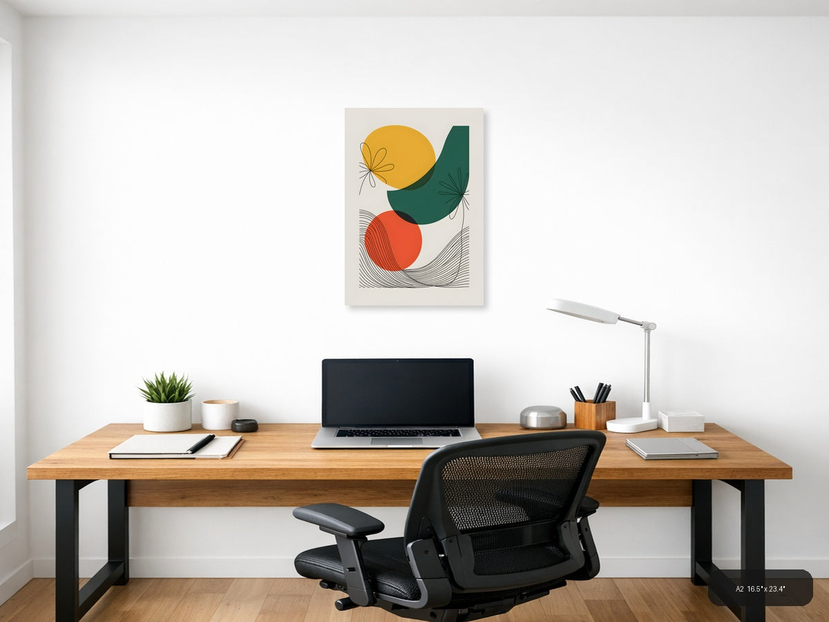 Abstract Geometric Line Art with Circles Wall Art — A2 / Office