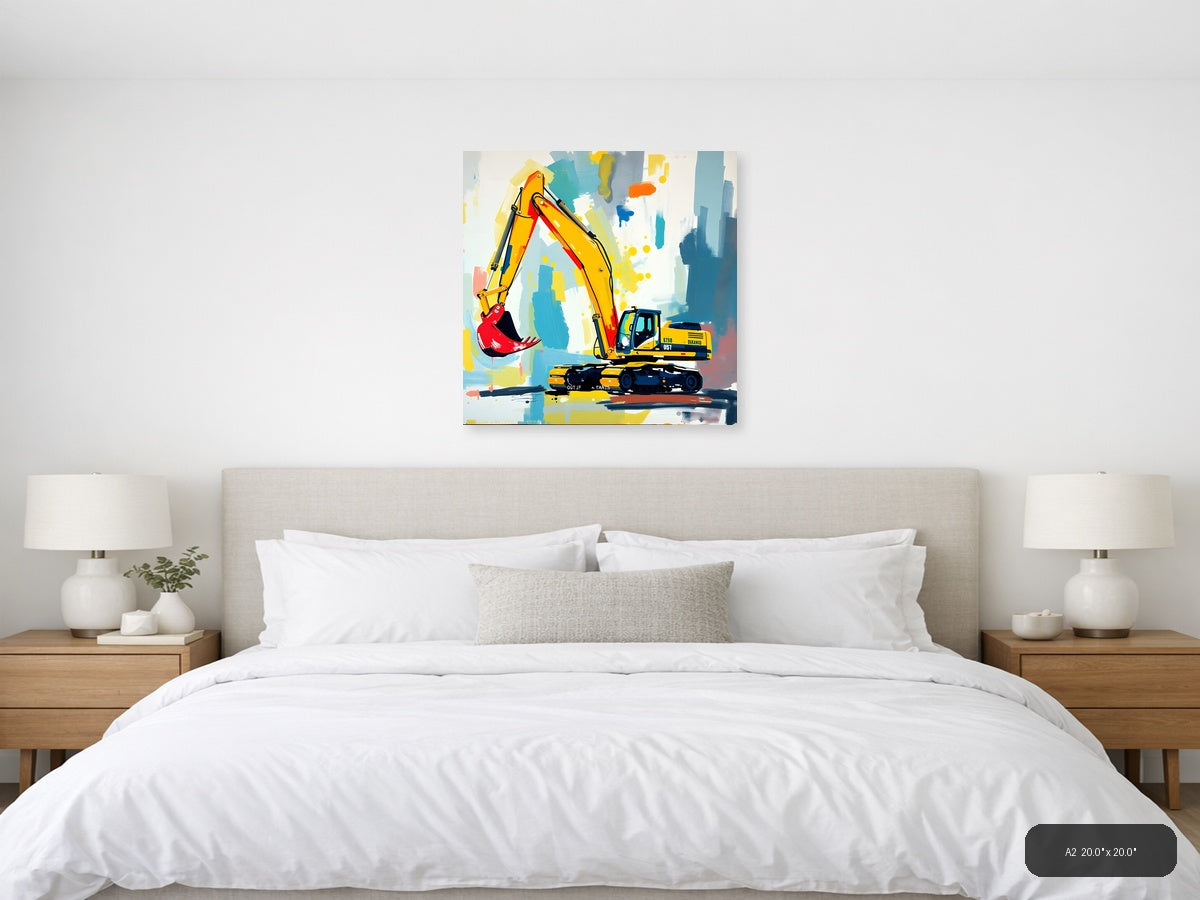 Yellow Excavator Abstract Construction Wall Art — A2 / Bedroom