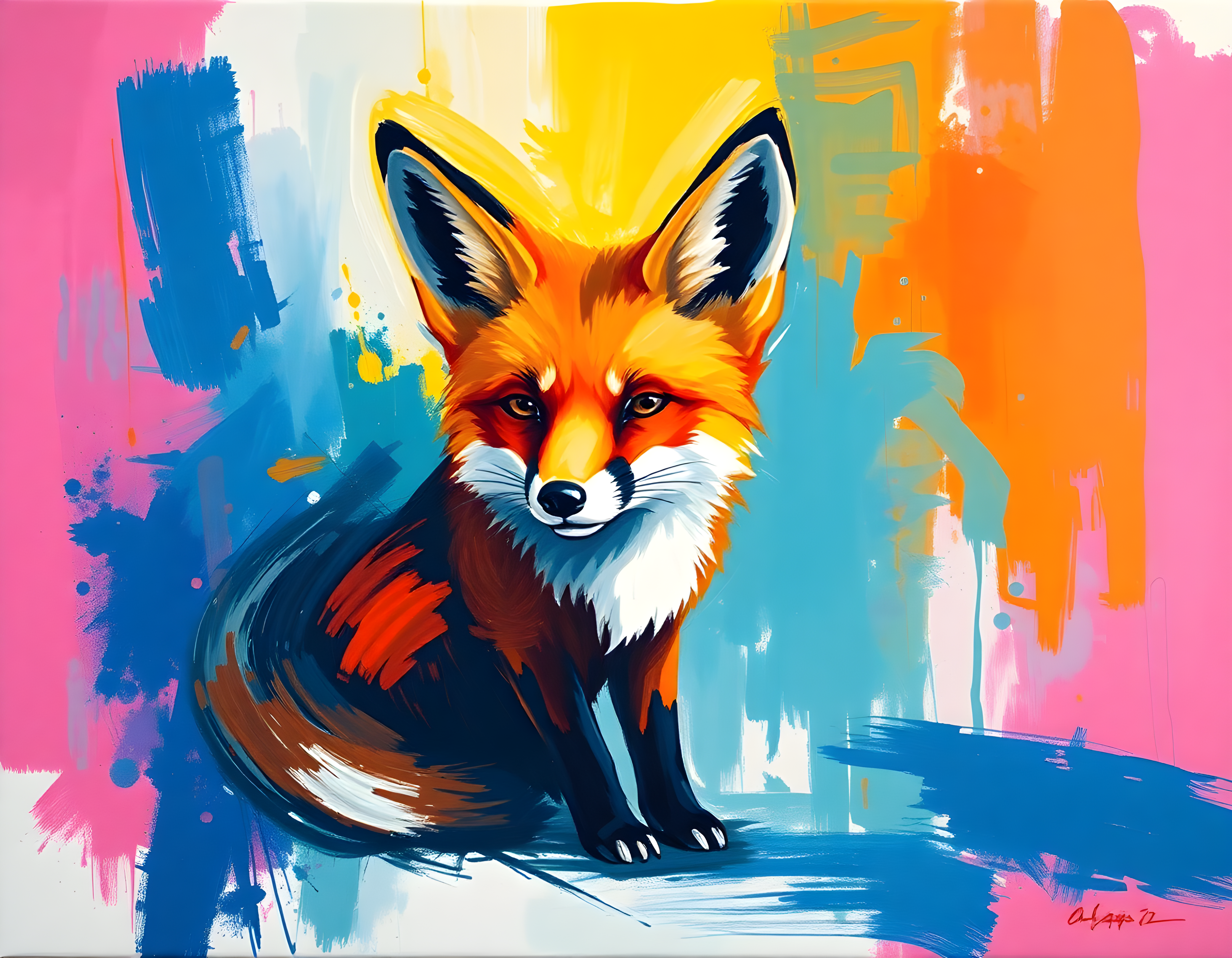 Colorful Abstract Fox Portrait - Modern Pop Art Wall Art