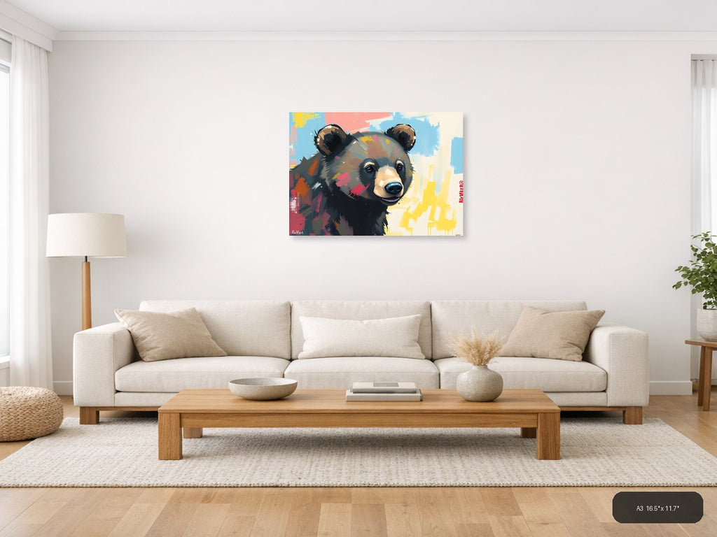 Abstract Colorful Bear Portrait Modern Wall Art — A3 / Living Room