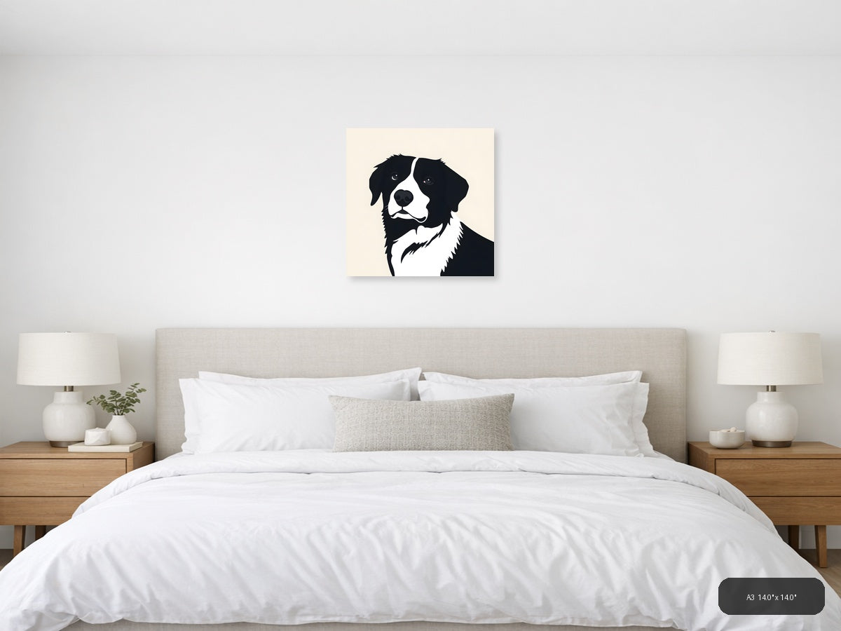 Black and White Dog Portrait Minimalist Wall Art — A3 / Bedroom