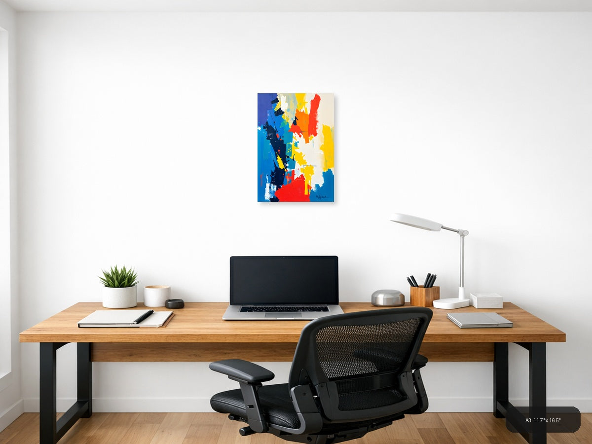 Bold Abstract Expressionist Composition with Primary Colors Wall Art — A3 / Office