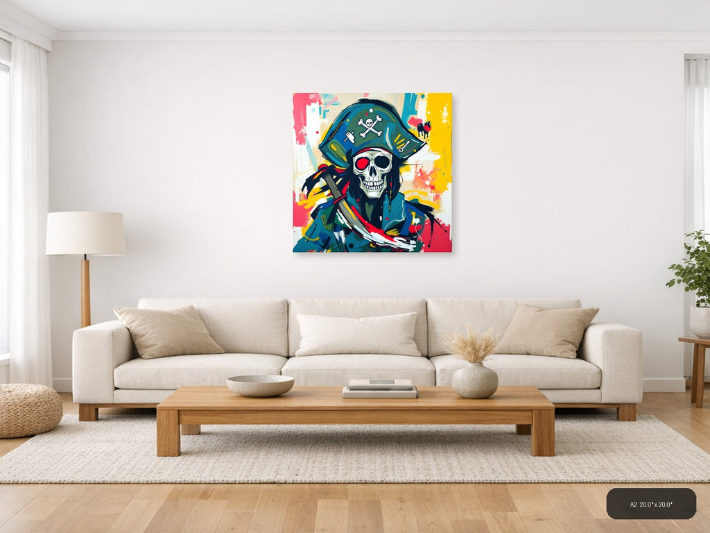 Pirate Skull Abstract Pop Art Colorful Wall Art — A2 / Living Room