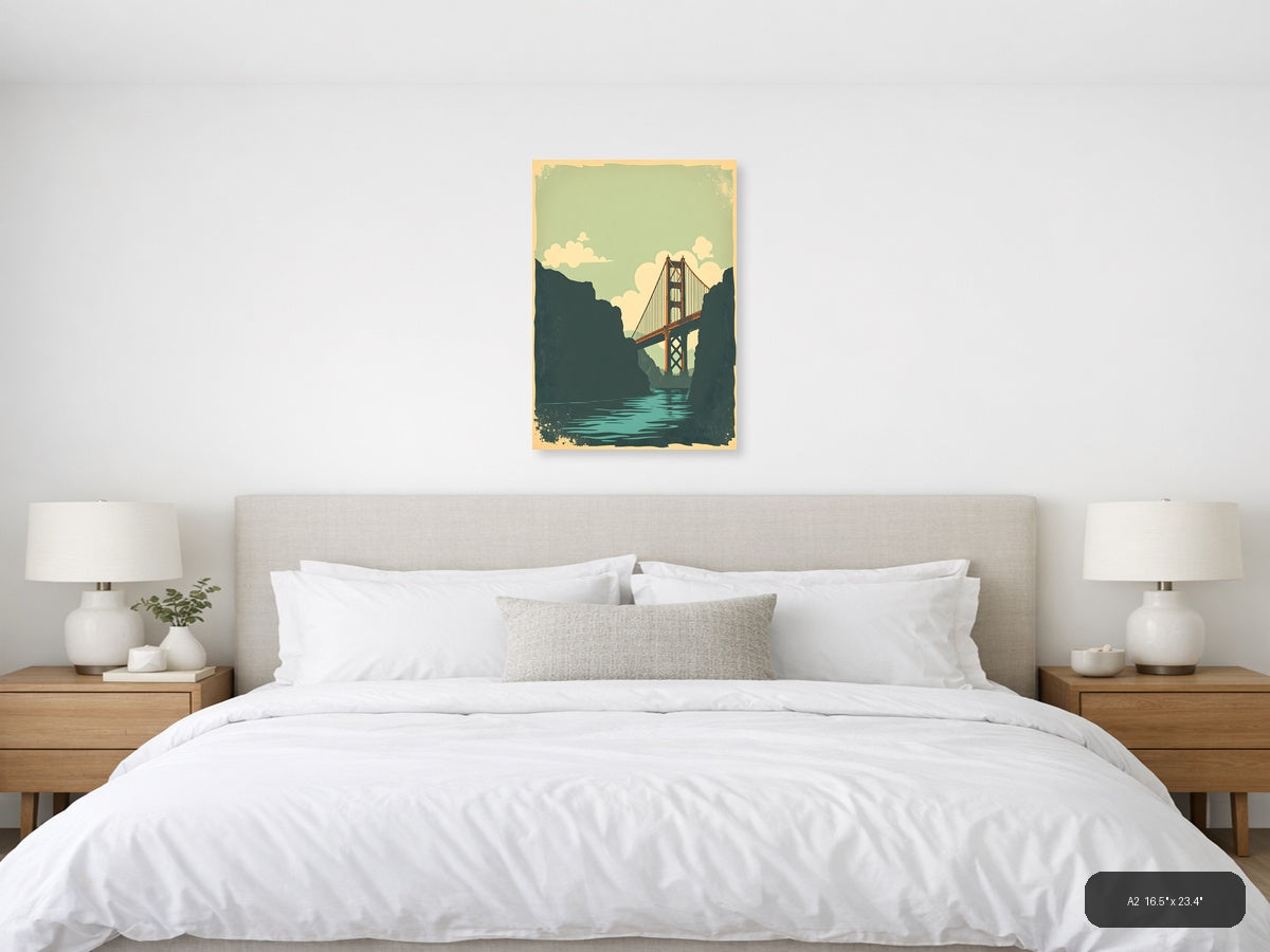 Golden Gate Bridge Vintage Landscape Wall Art — A2 / Bedroom