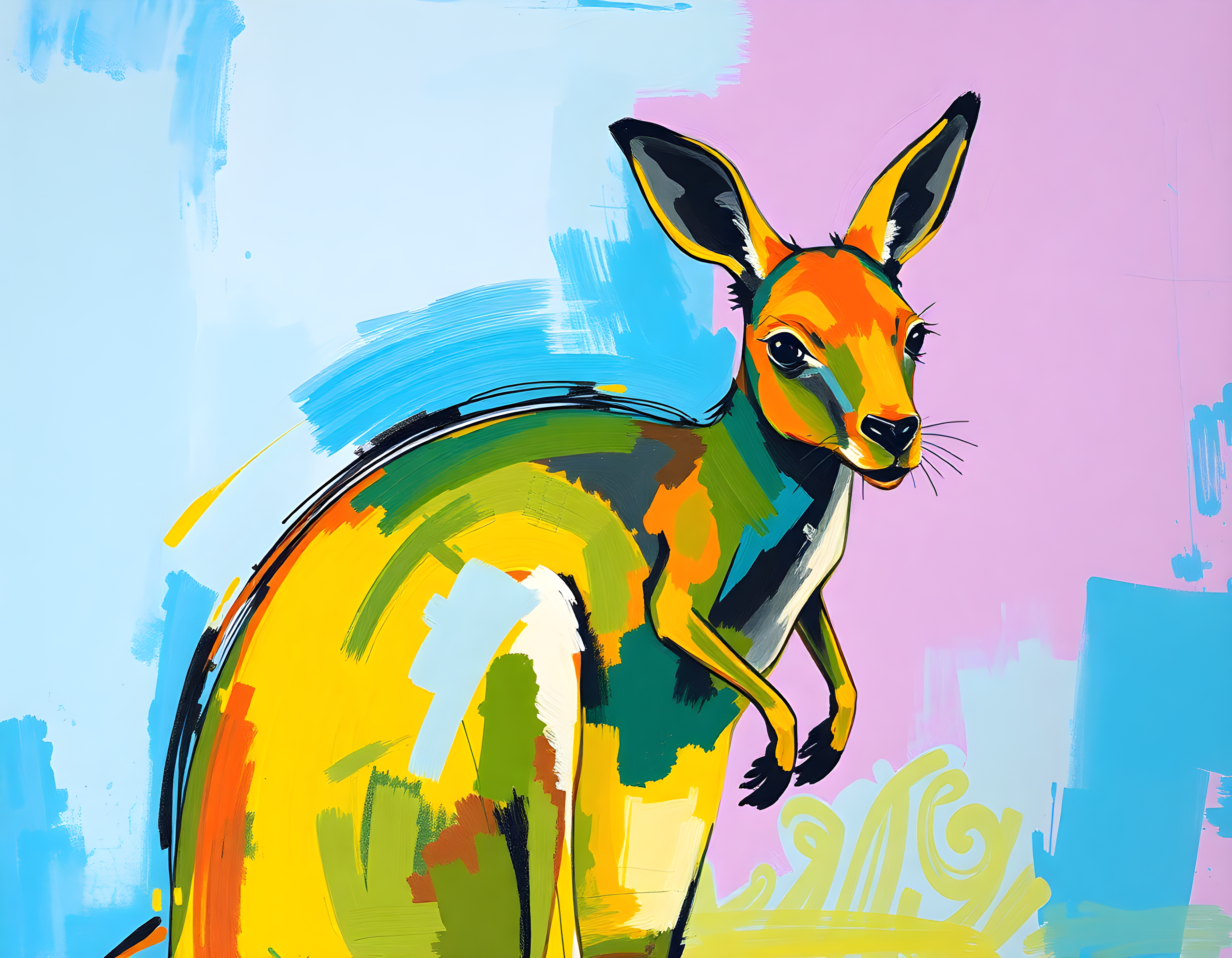 Colorful Abstract Deer Portrait Modern Wall Art