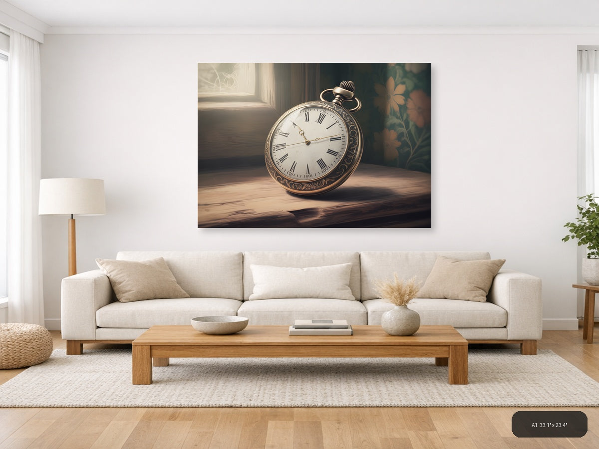 Vintage Pocket Watch with Roman Numerals Wall Art — A1 / Living Room