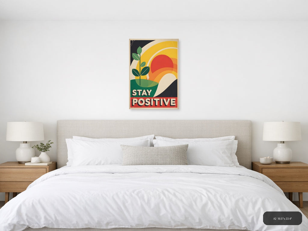 Stay Positive Vintage Sunrise Plant Wall Art — A2 / Bedroom