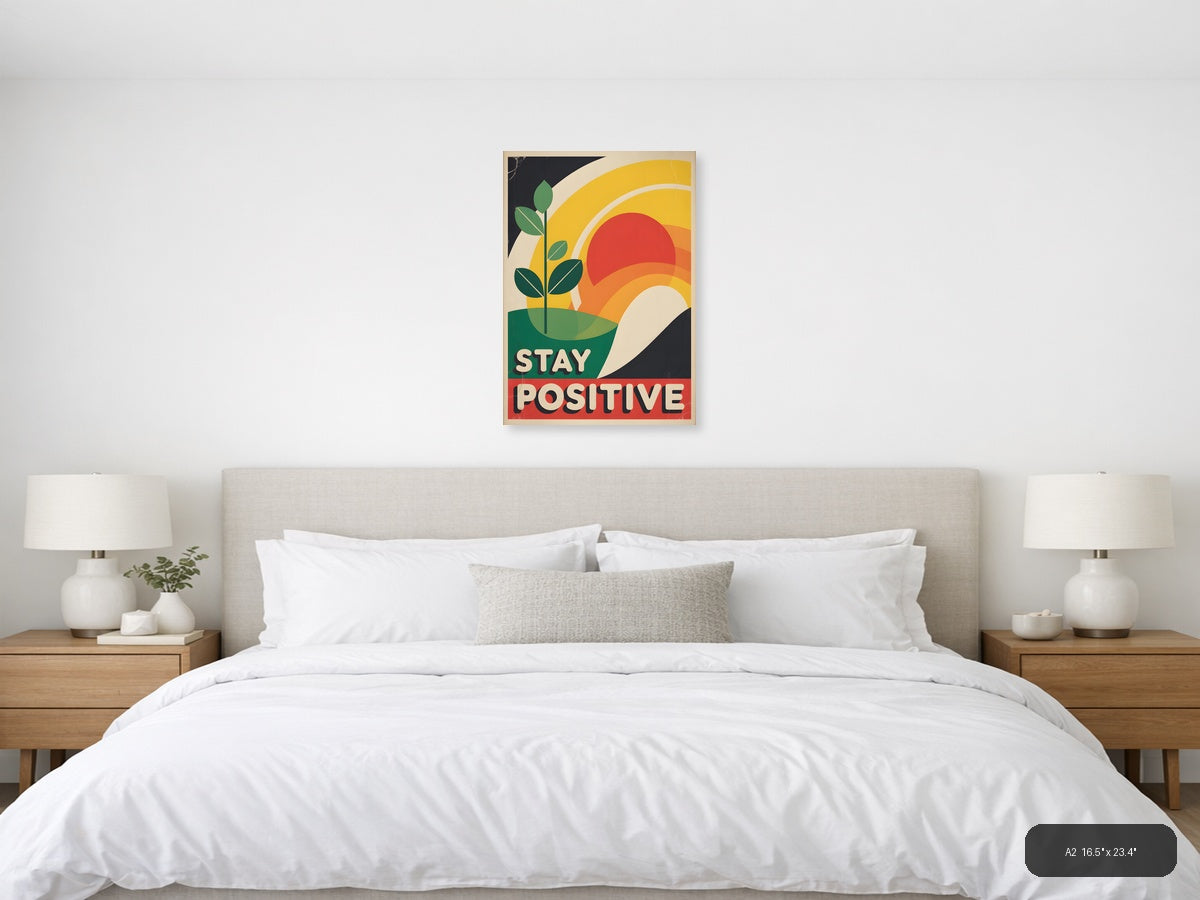 Stay Positive Vintage Sunrise Plant Wall Art — A2 / Bedroom