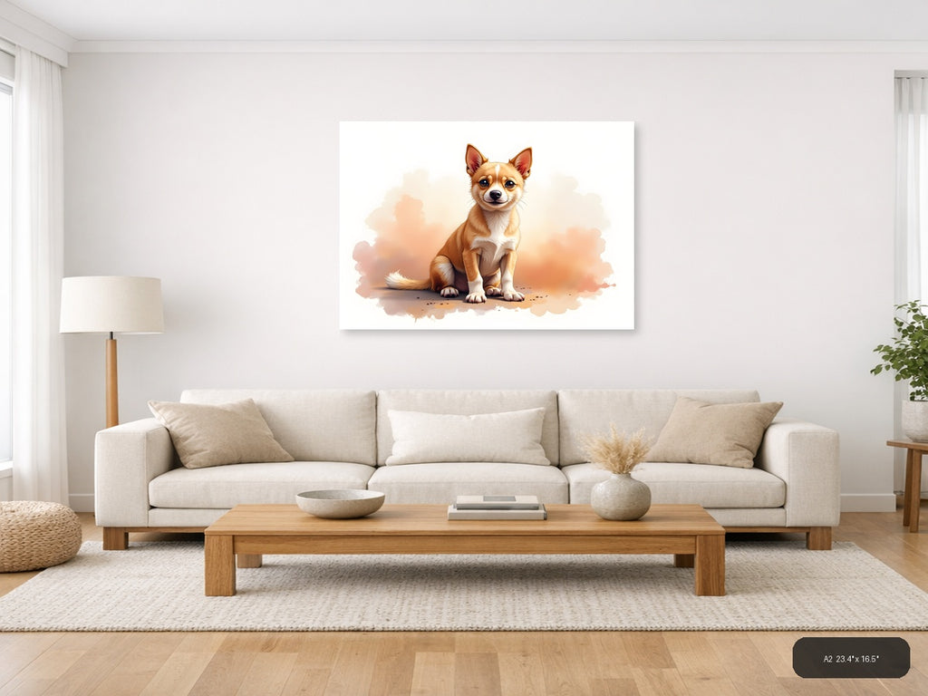 Cute Chihuahua Watercolor Portrait Wall Art — A2 / Living Room