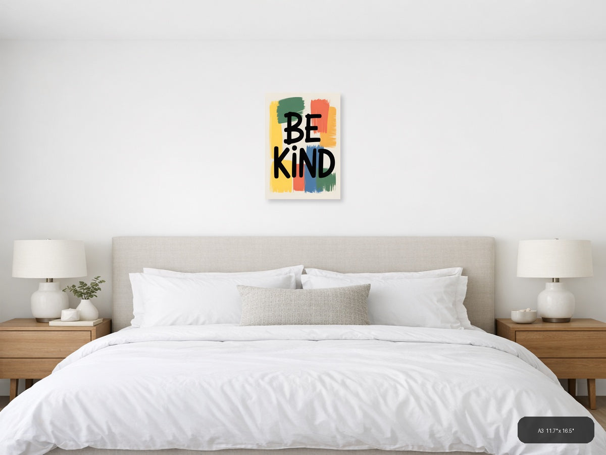 Be Kind Abstract Colorful Brushstroke Wall Art — A3 / Bedroom