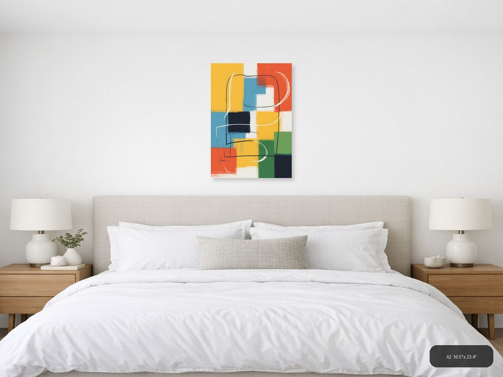 Colorful Abstract Geometric Blocks Lines Wall Art — A2 / Bedroom