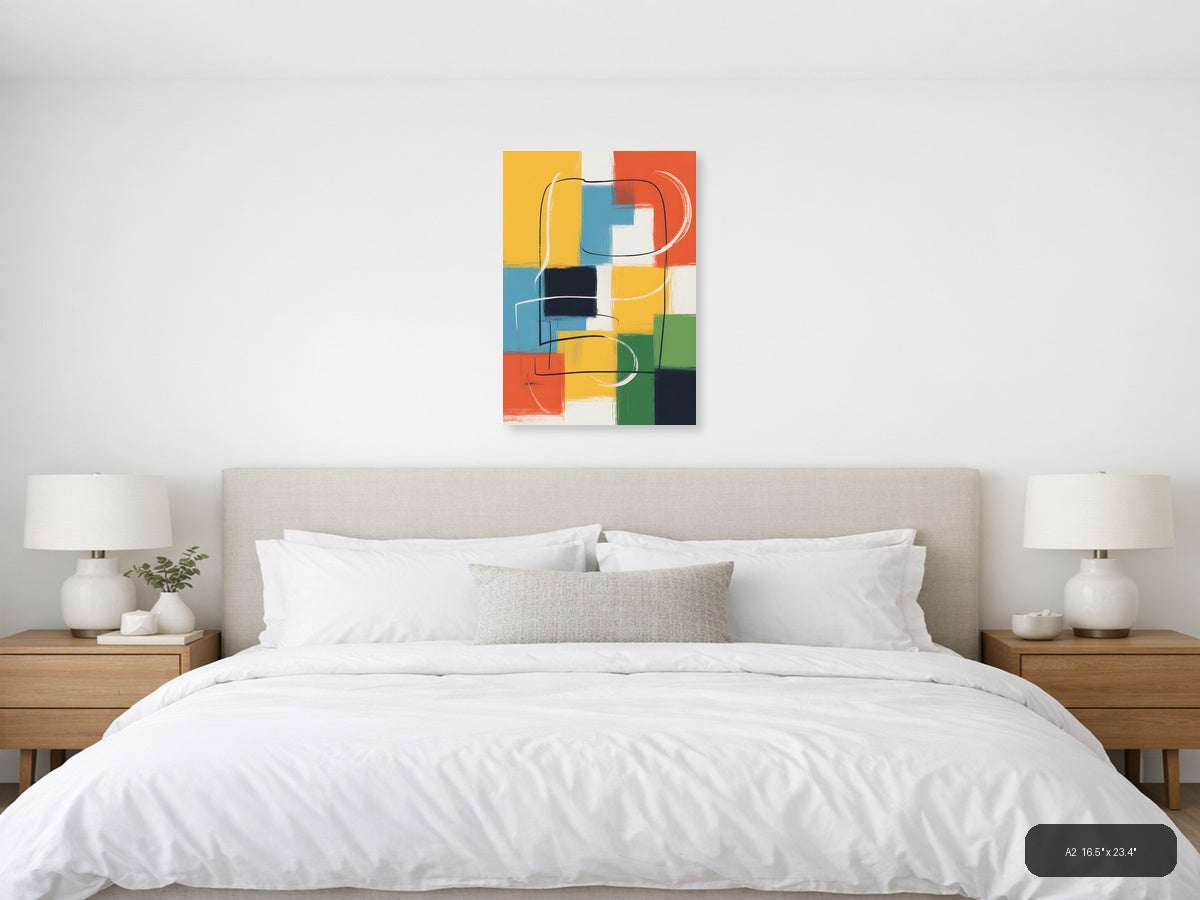 Colorful Abstract Geometric Blocks Lines Wall Art — A2 / Bedroom