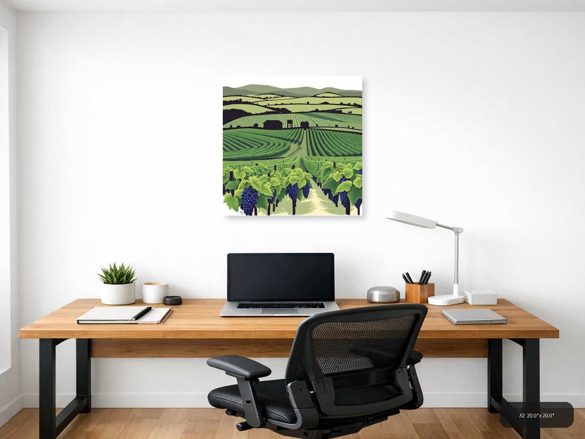 Minimalist Vineyard Landscape with Rolling Hills Wall Art — A2 / Office