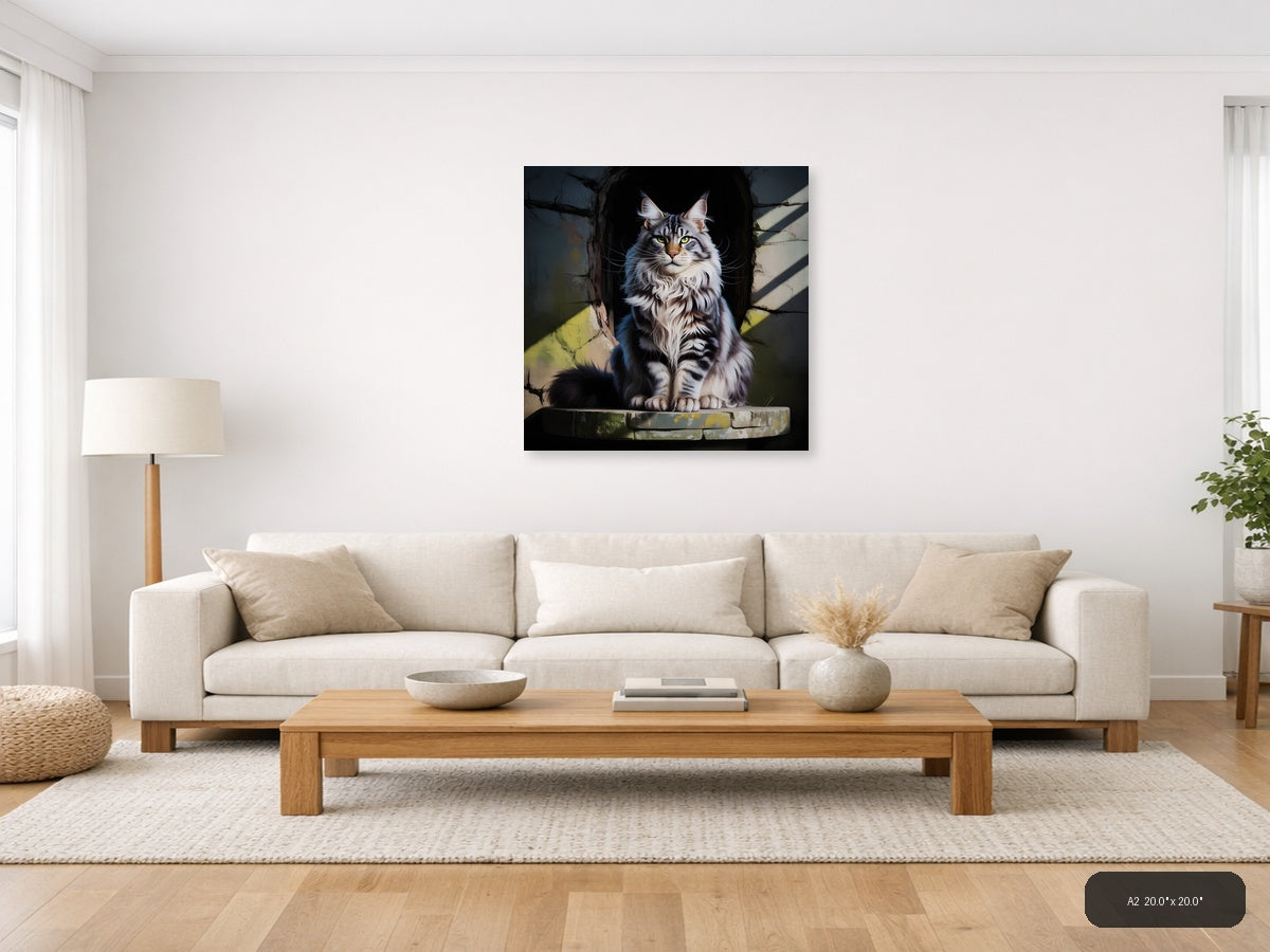 Majestic Long-Haired Cat Portrait Photography Wall Art — A2 / Living Room