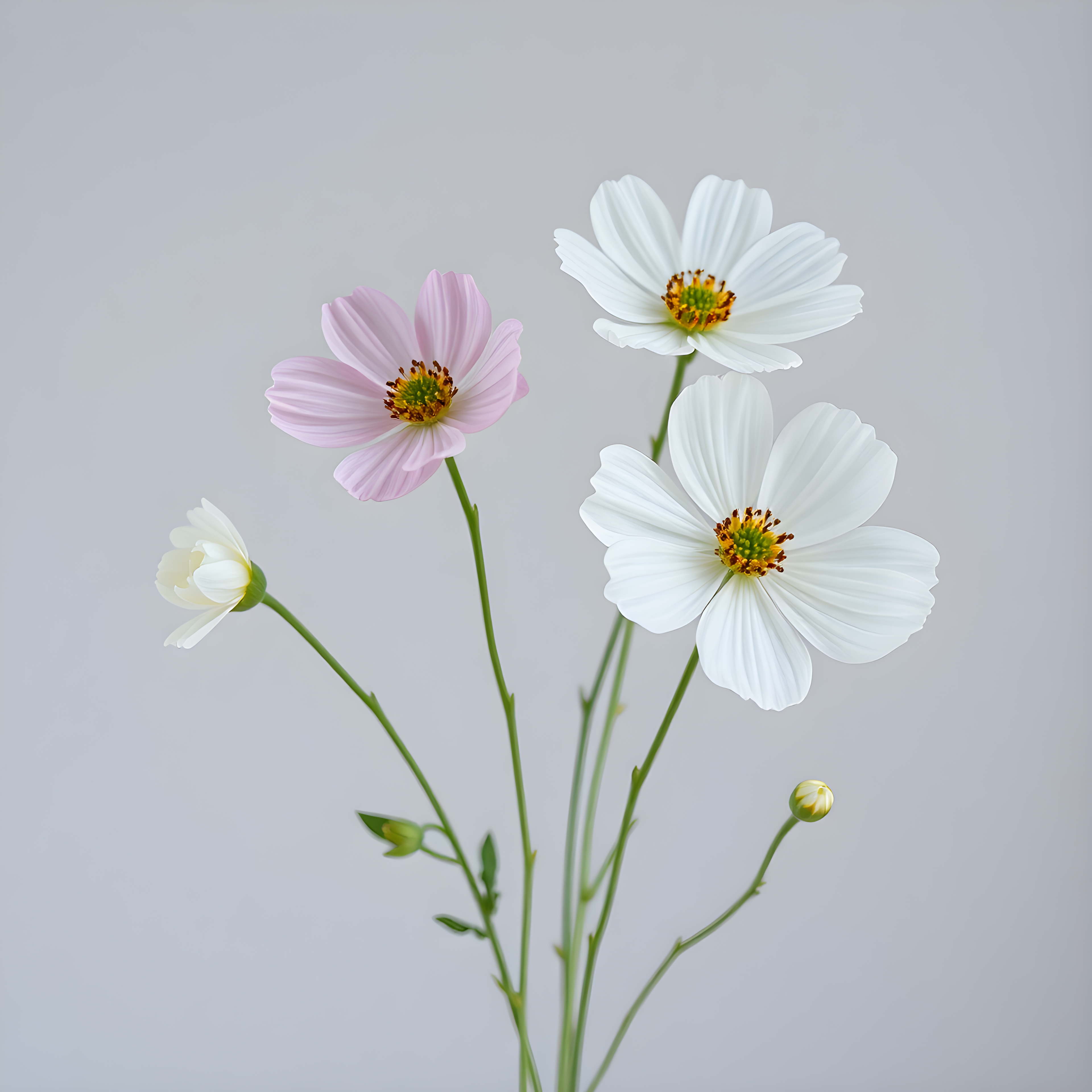 Minimalist Cosmos Flowers Pink White Wall Art