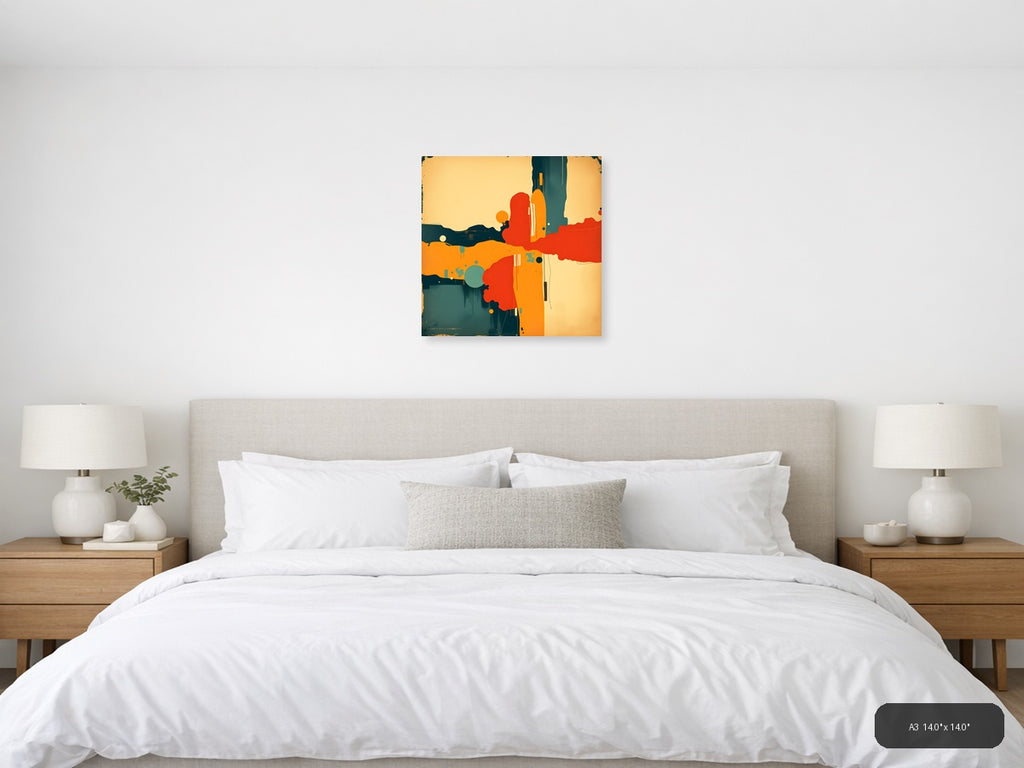 Vintage Abstract Desert Landscape with Cacti Wall Art — A3 / Bedroom