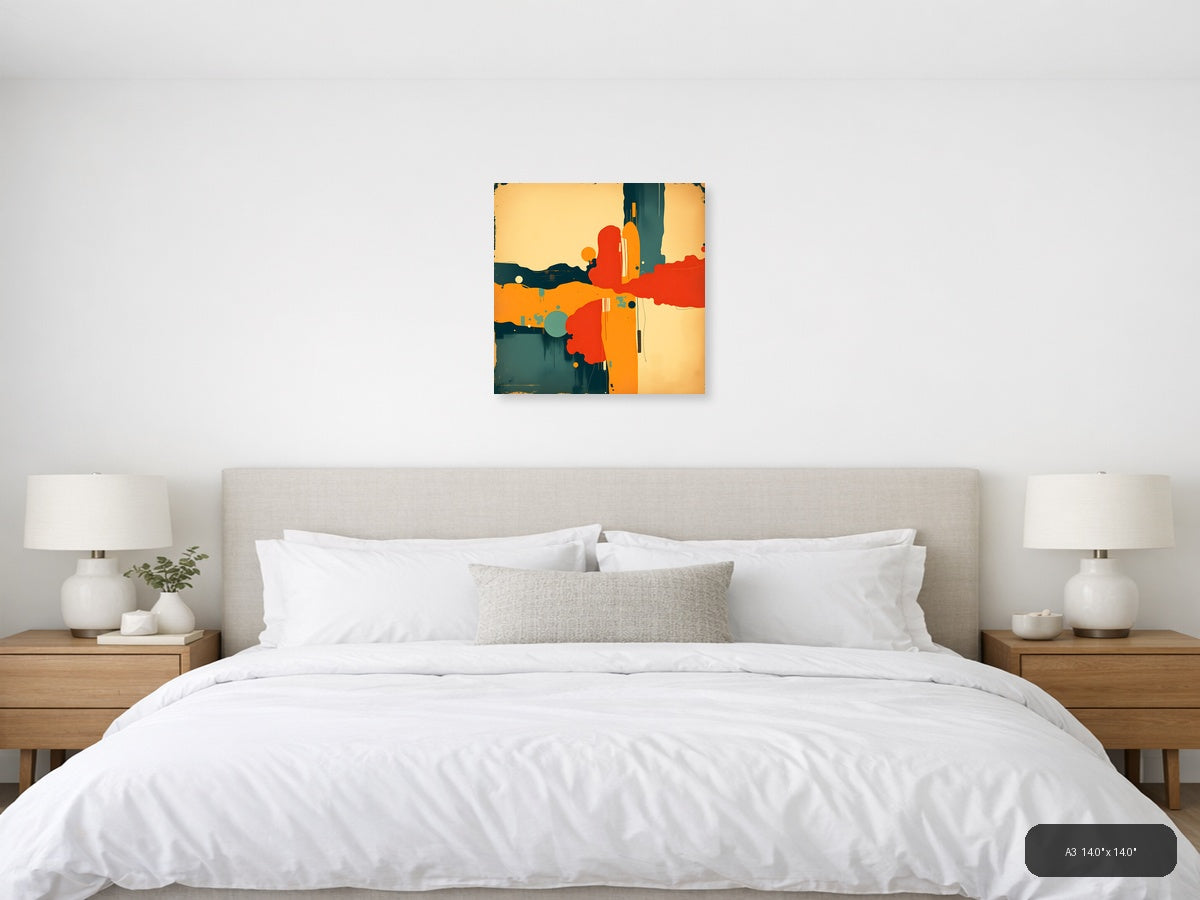 Vintage Abstract Desert Landscape with Cacti Wall Art — A3 / Bedroom