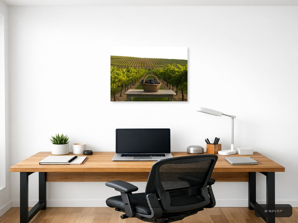 Vineyard Harvest Basket Minimalist Landscape Wall Art — A3 / Office