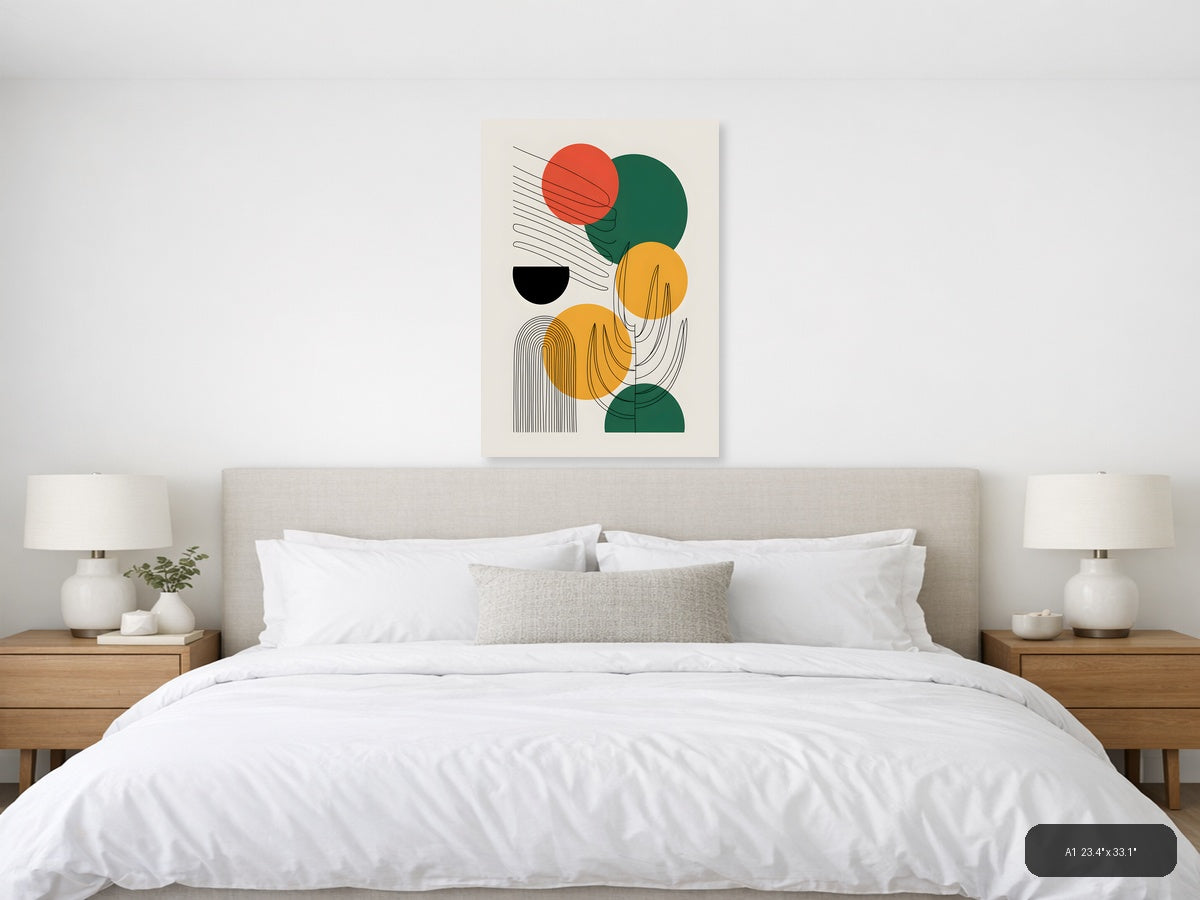 Abstract Geometric Line Art with Circles Wall Art — A1 / Bedroom