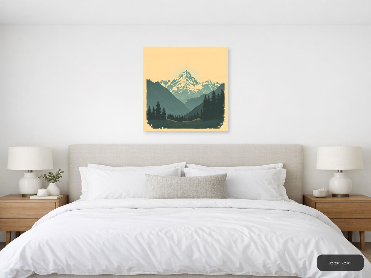 Vintage Mountain Valley with Snow Peak Wall Art — A2 / Bedroom
