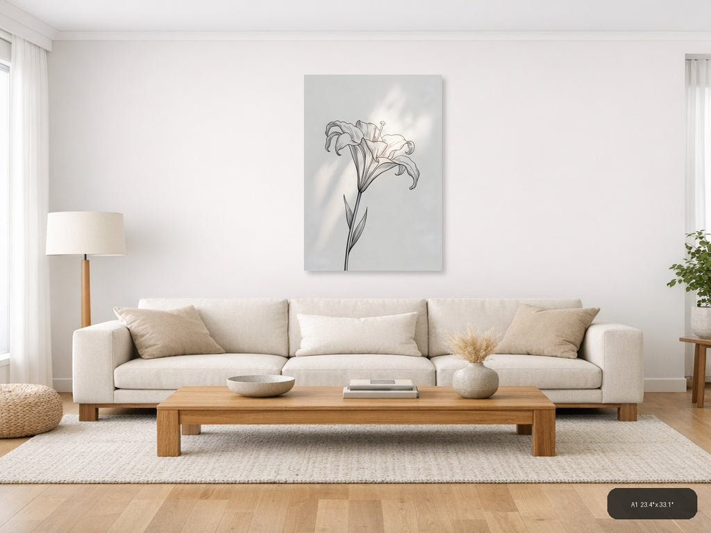 Delicate Lily Flower Line Art Drawing Wall Art — A1 / Living Room