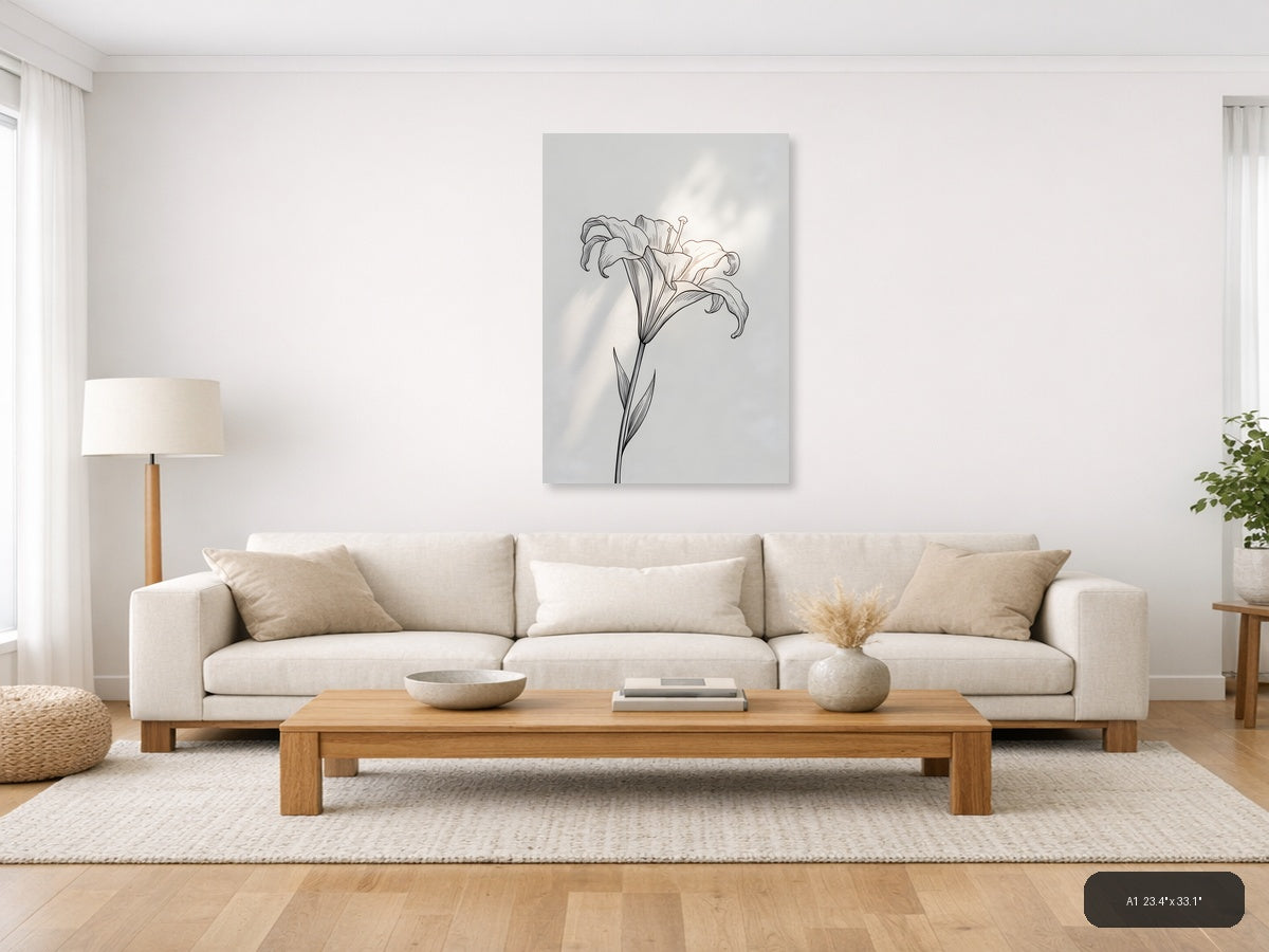 Delicate Lily Flower Line Art Drawing Wall Art — A1 / Living Room