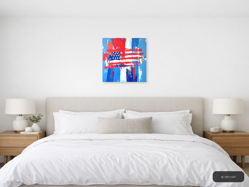 Abstract American Flag Drip Painting - Patriotic Wall Art — A3 / Bedroom