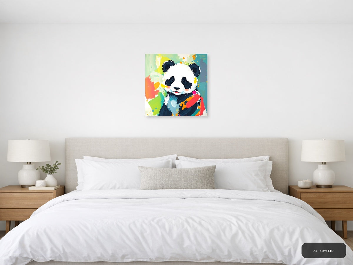 Playful Panda Abstract Colorful Pop Art Wall Art — A3 / Bedroom