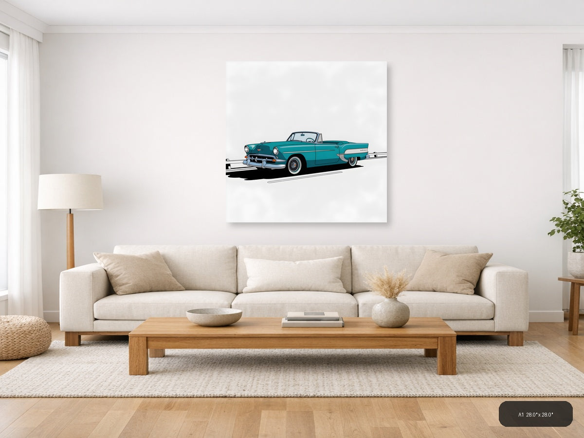 Turquoise Classic Convertible Car Minimalist Wall Art — A1 / Living Room