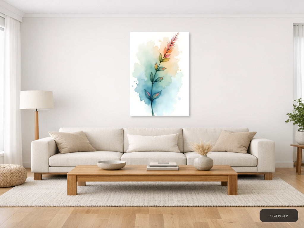 Watercolor Flowering Plant with Gradient Background Wall Art — A1 / Living Room