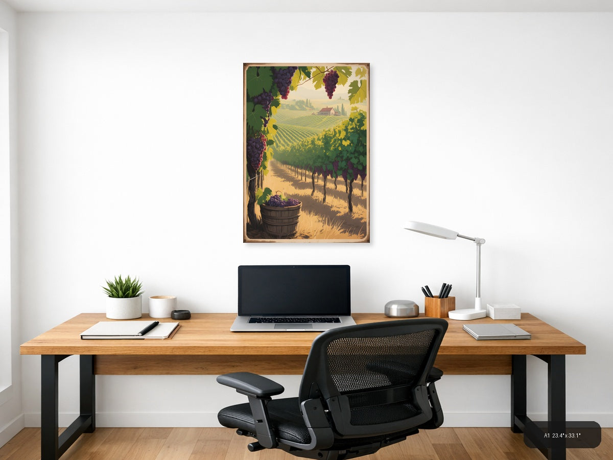 Vintage Tuscan Vineyard Landscape with Grapes Wall Art — A1 / Office