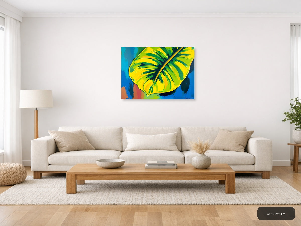 Abstract Tropical Banana Leaves Yellow Green Wall Art — A3 / Living Room