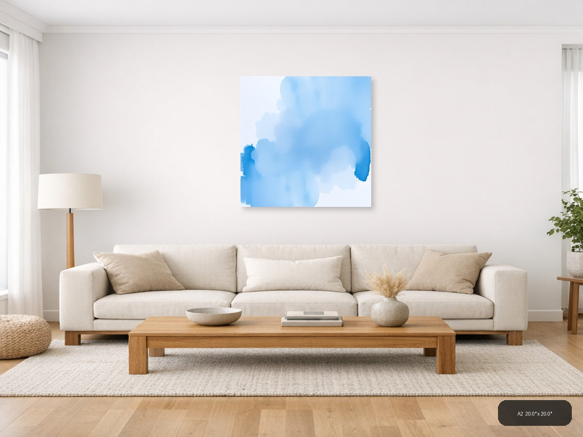 Abstract Blue Watercolor Cloud Formation Wall Art — A2 / Living Room