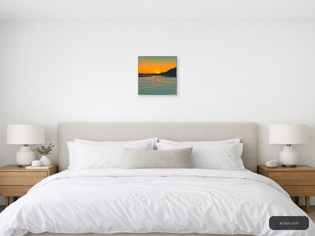 Vintage Sunset Over Frozen Lake - Landscape Wall Art — A4 / Bedroom