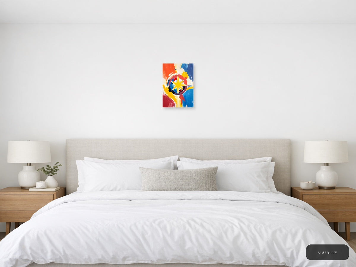 Abstract Compass Star - Colorful Modern Wall Art — A4 / Bedroom