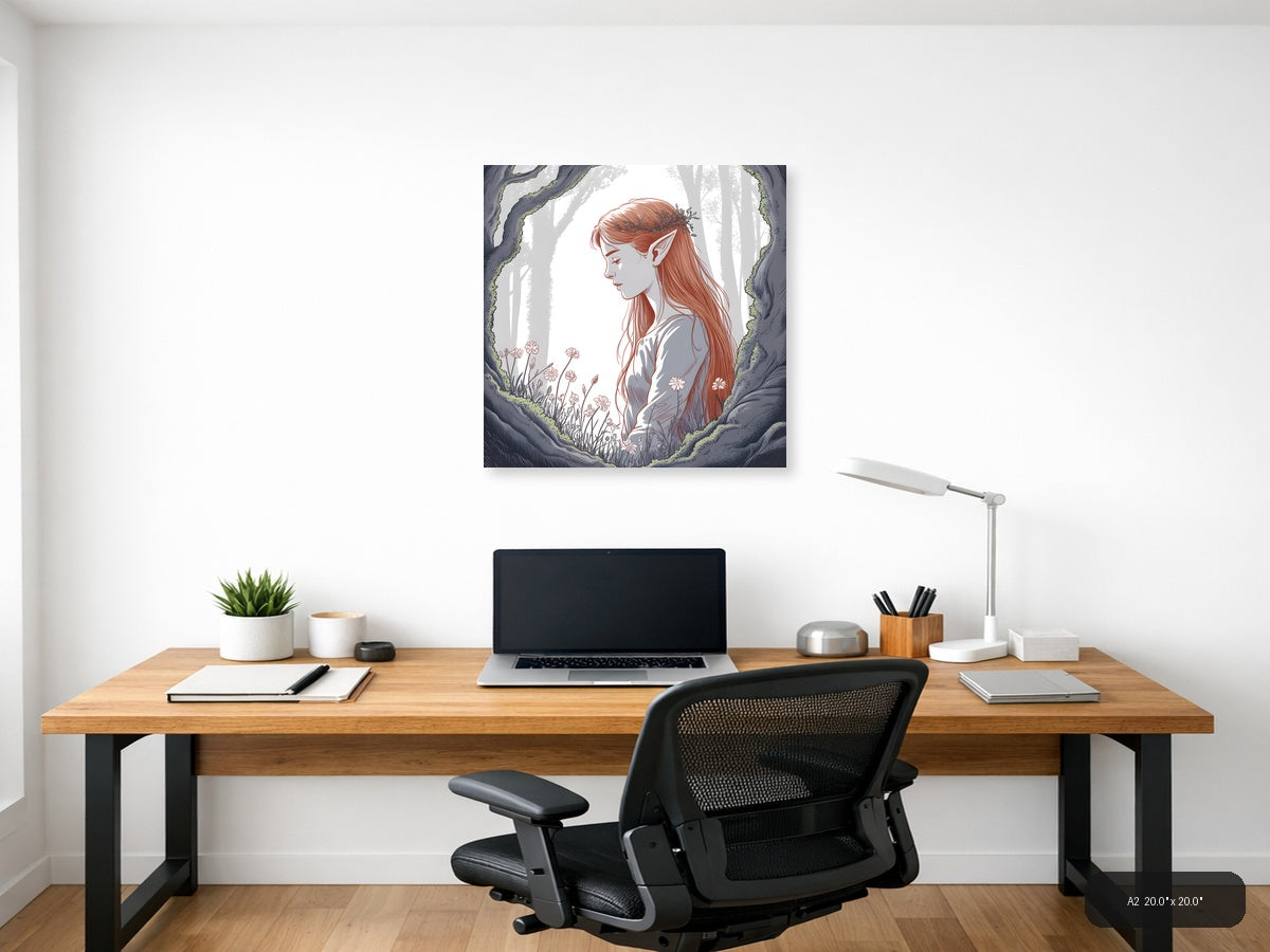 Forest Elf with Red Hair Line Art Wall Art — A2 / Office