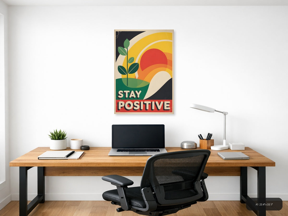 Stay Positive Vintage Sunrise Plant Wall Art — A1 / Office