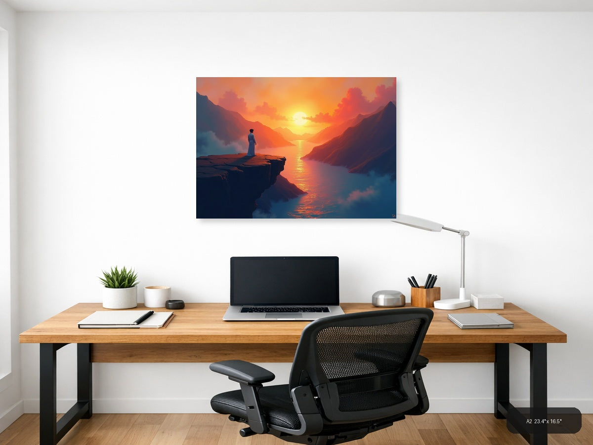 Sunset Mountain Valley Abstract Landscape Wall Art — A2 / Office
