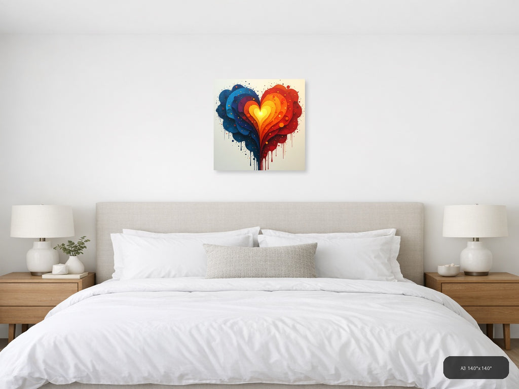 Abstract Layered Heart with Blue & Red Gradient Wall Art — A3 / Bedroom