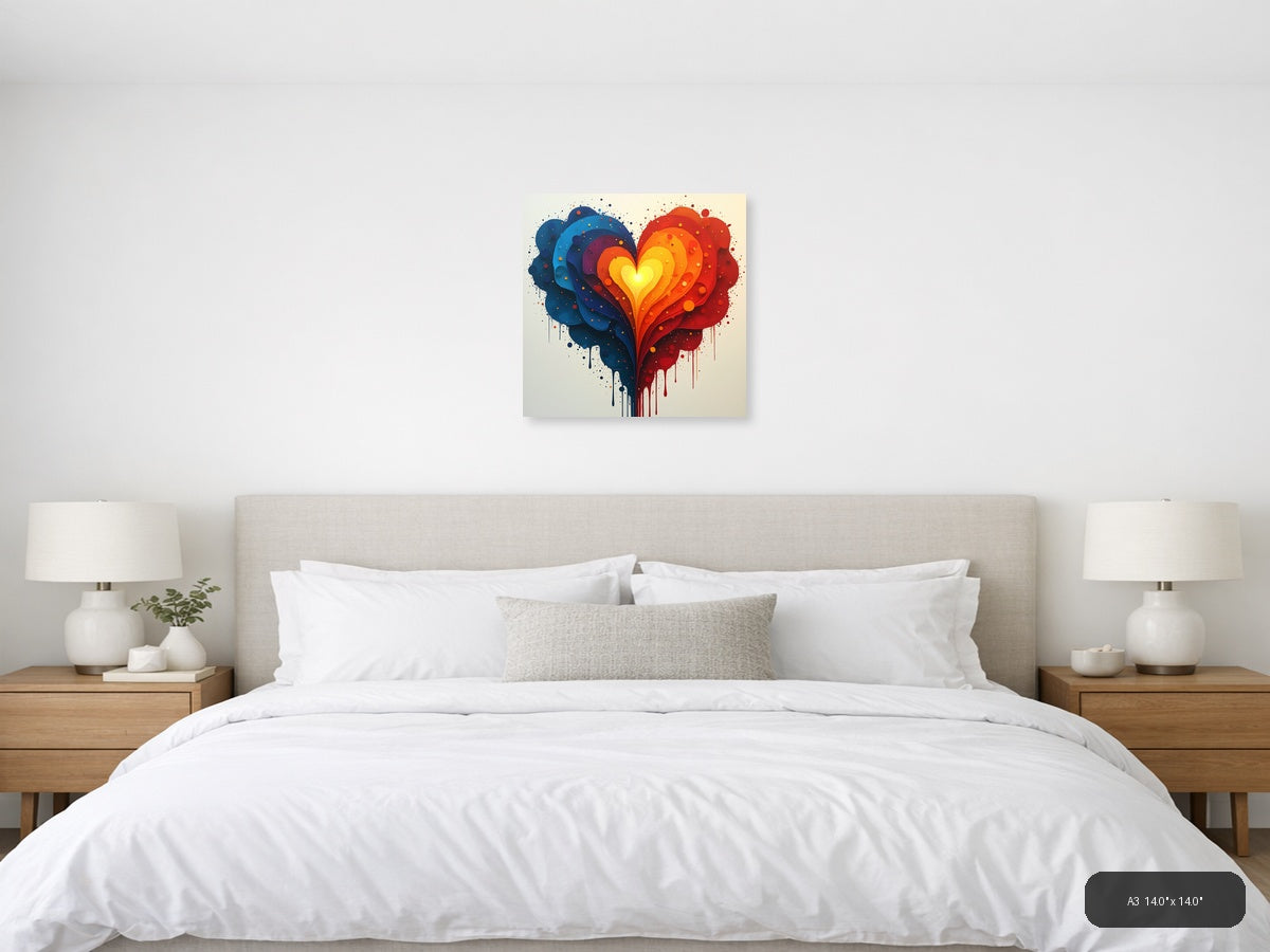 Abstract Layered Heart with Blue & Red Gradient Wall Art — A3 / Bedroom