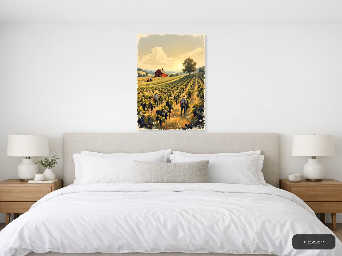 Vintage Vineyard Harvest Farm Landscape Wall Art — A1 / Bedroom