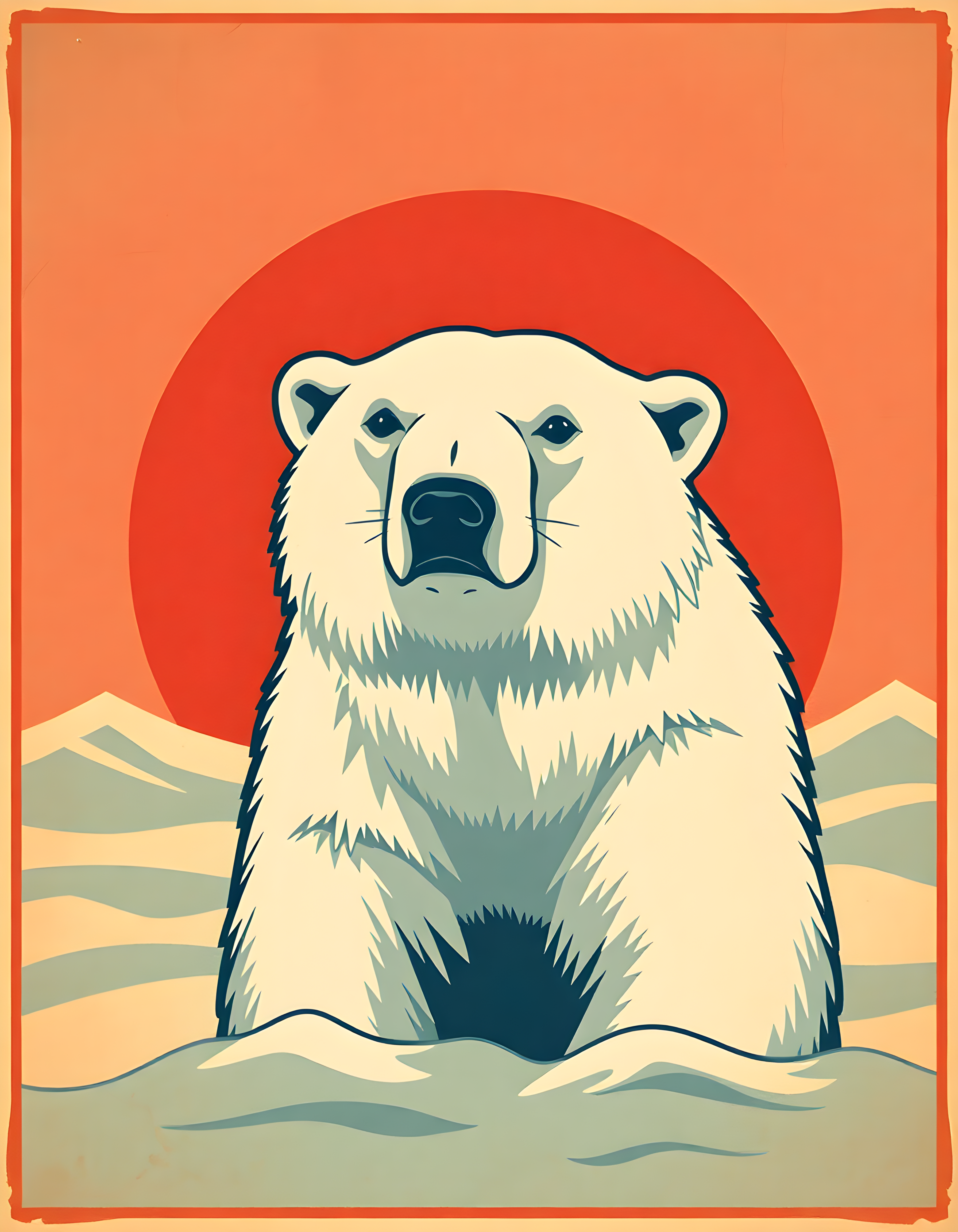 Polar Bear Vintage Retro Portrait Wall Art