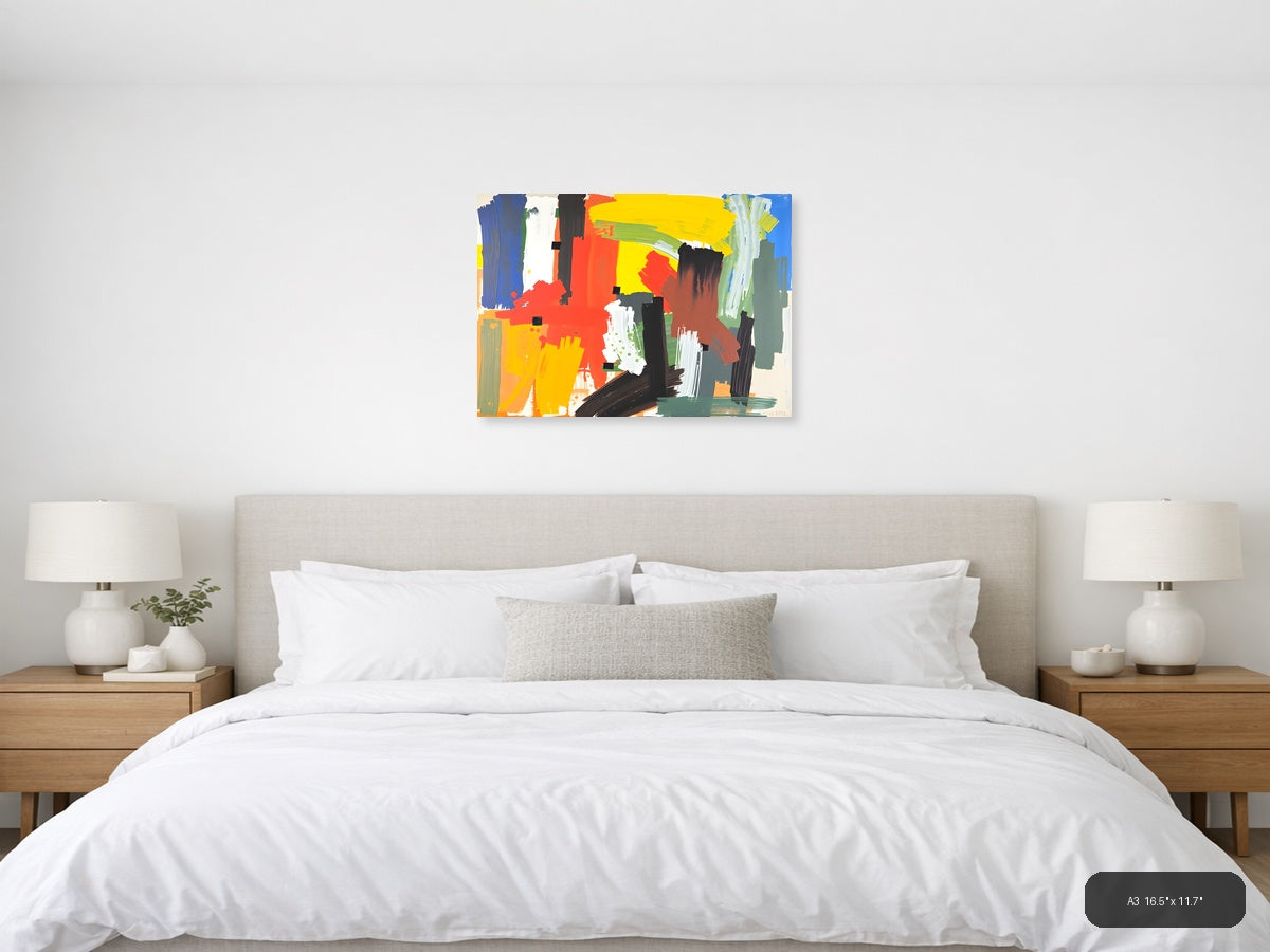 Vibrant Abstract Expressionist Composition Wall Art — A3 / Bedroom