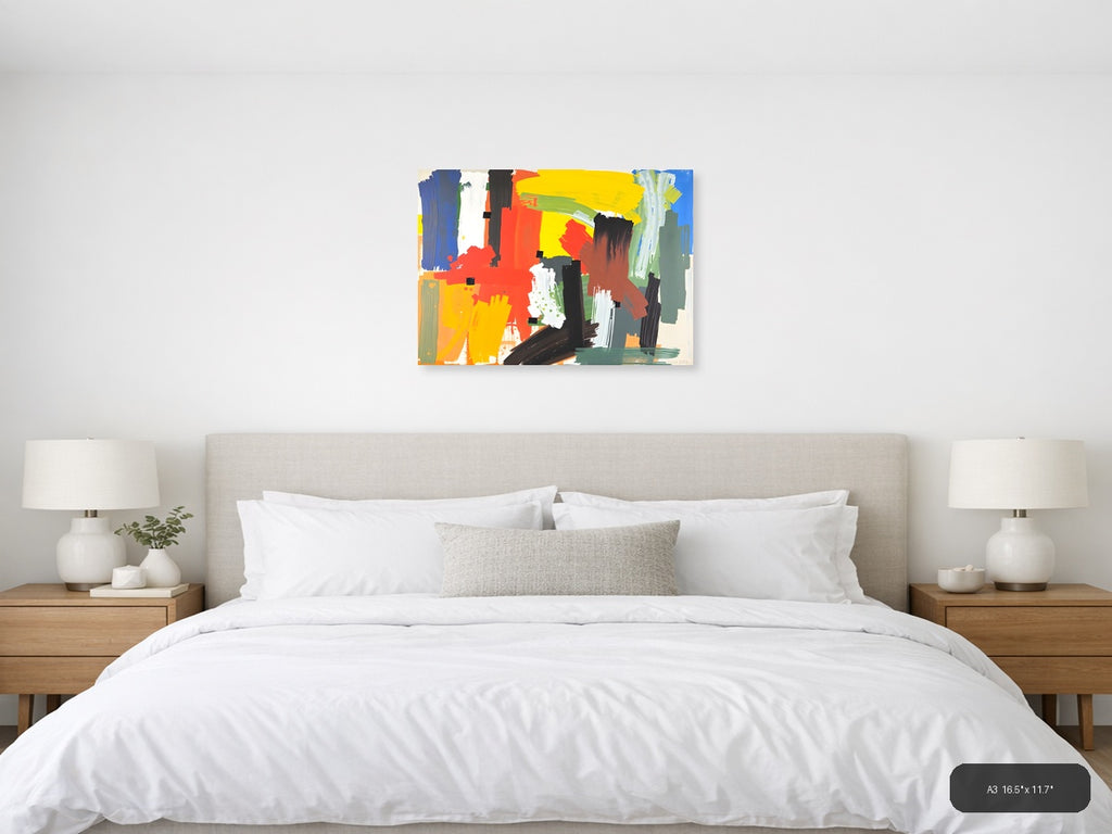 Vibrant Abstract Expressionist Composition Wall Art — A3 / Bedroom