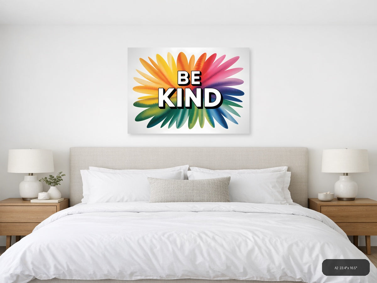 Be Kind Watercolor Rainbow Sunburst Wall Art — A2 / Bedroom