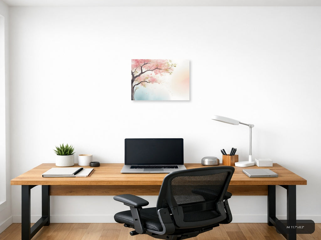 Cherry Blossom Tree Watercolor Landscape Wall Art — A4 / Office
