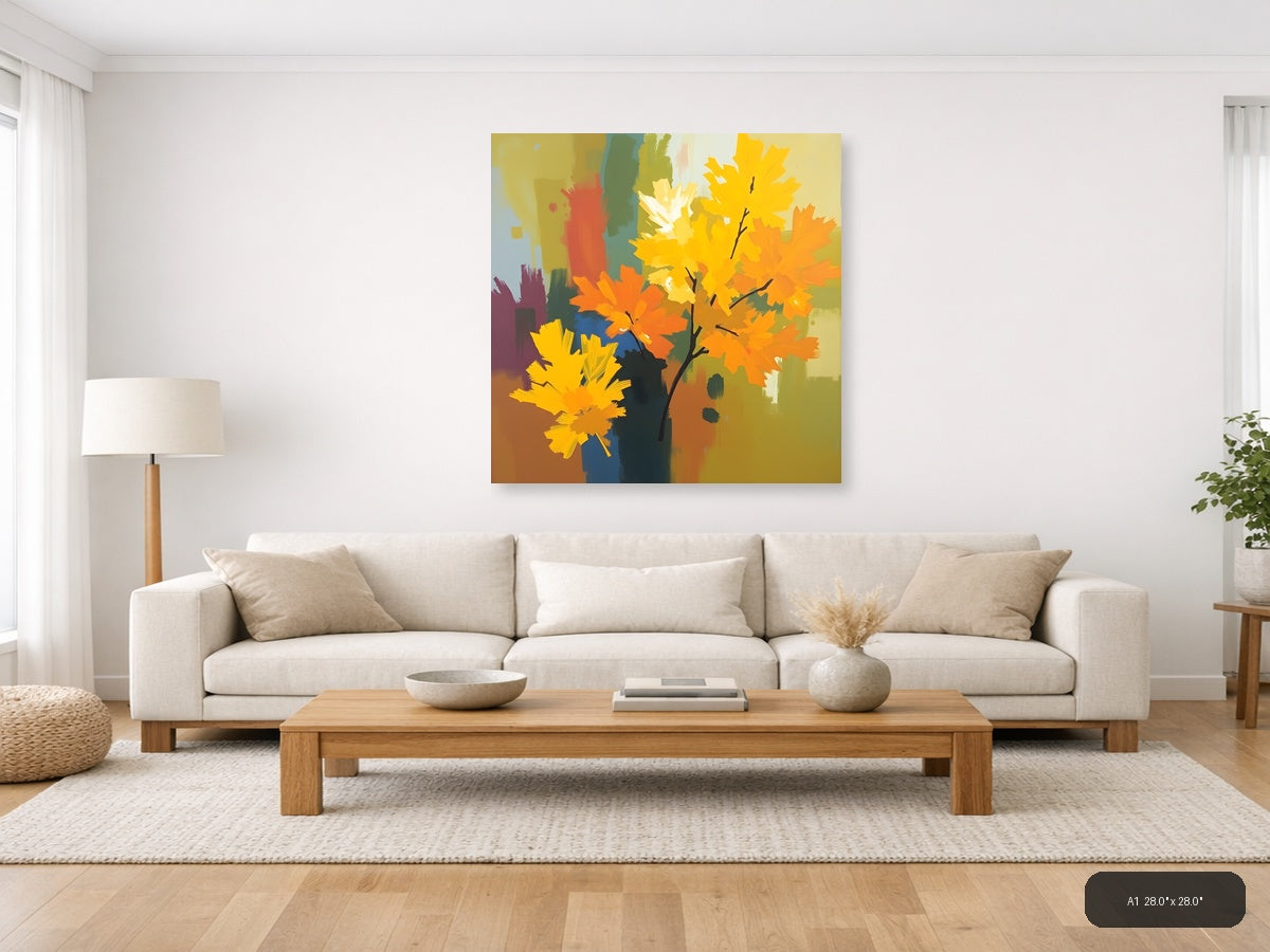 Abstract Autumn Leaves Branch Yellow Orange Wall Art — A1 / Living Room