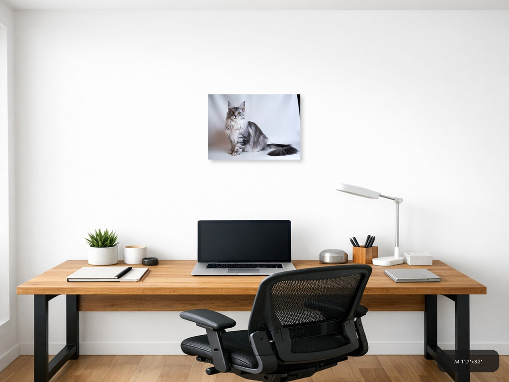 Gray Tabby Cat Portrait Minimalist Wall Art — A4 / Office