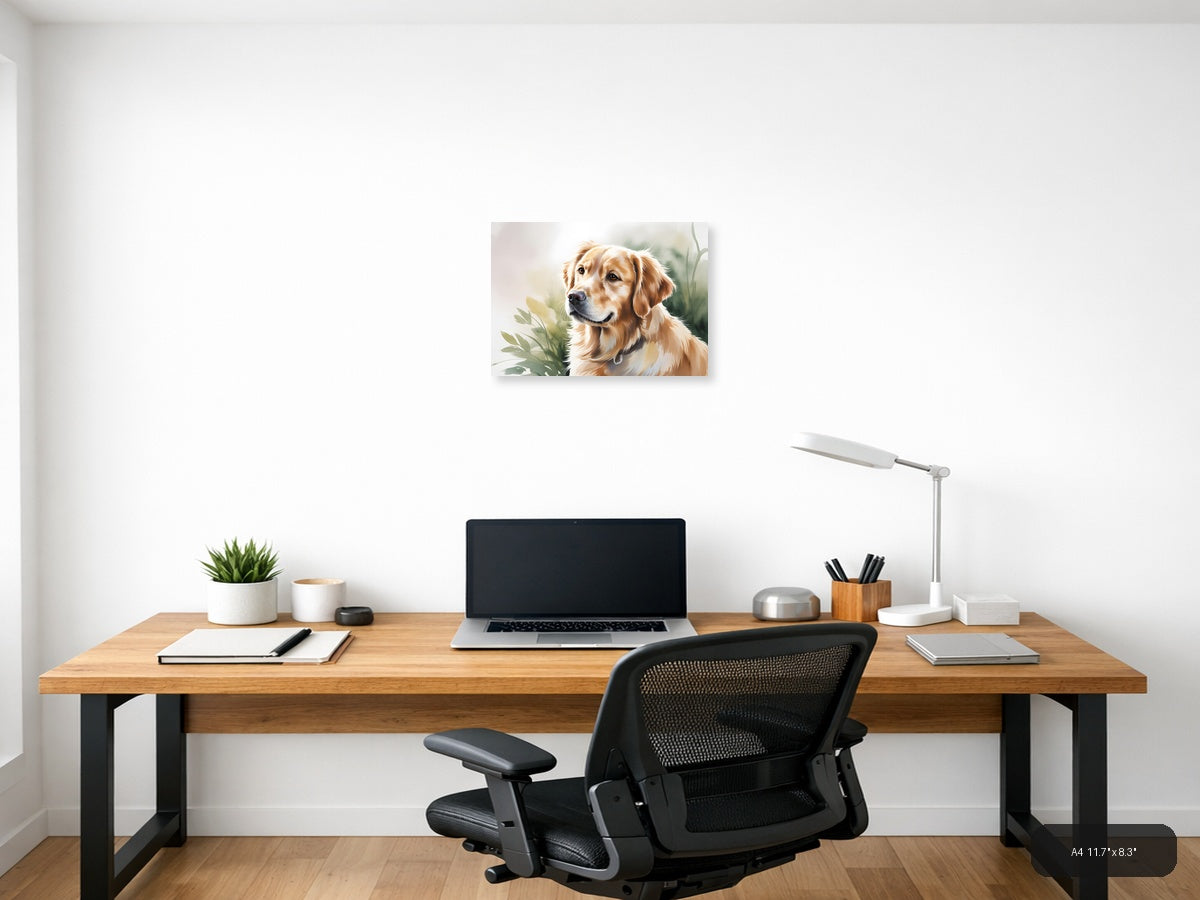 Golden Retriever Portrait Watercolor Wall Art — A4 / Office